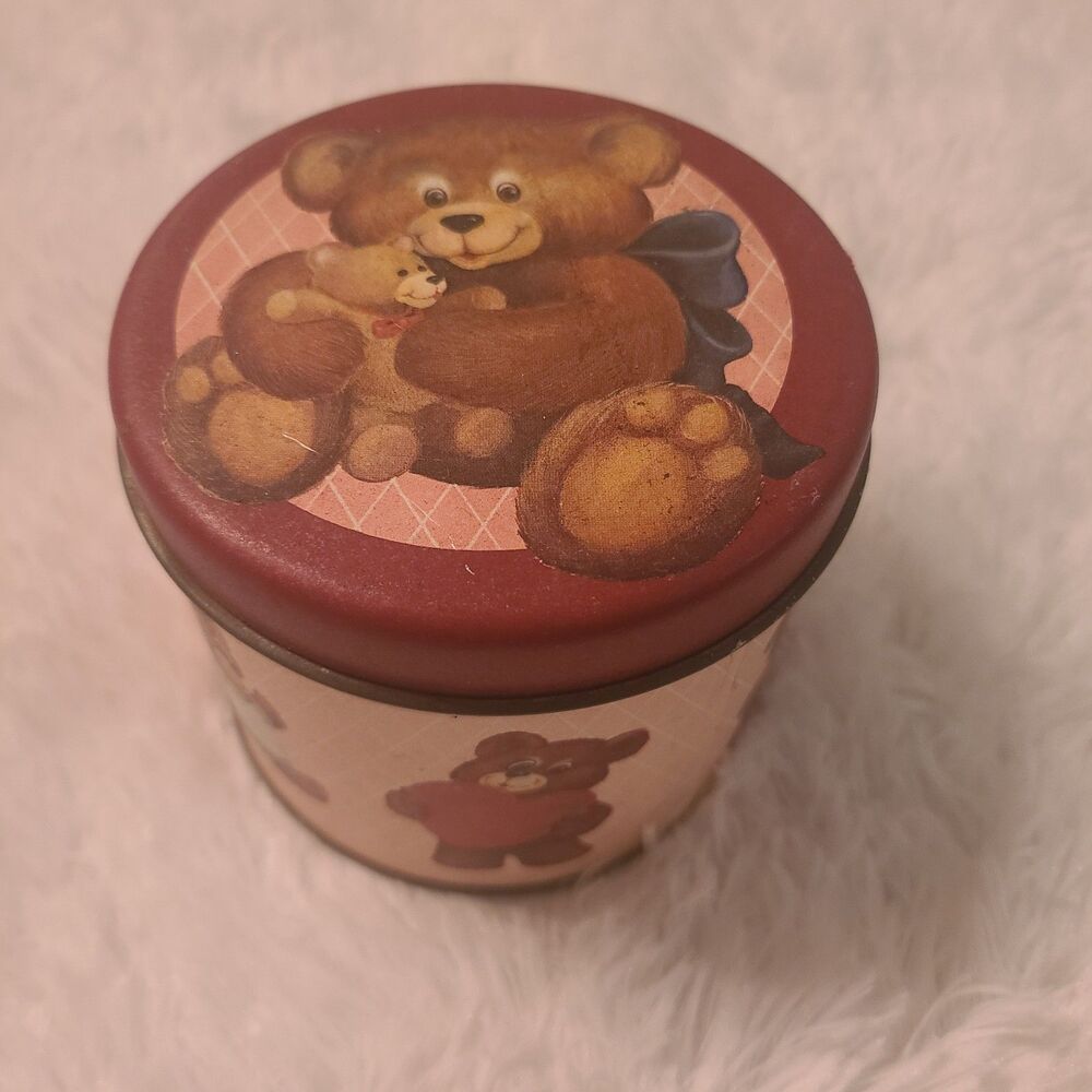 Vintage Teddy Bear Tin Vtg Pink And Red Baby Mama Heart